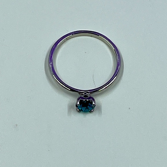 Minimalist Sterling Silver 925 Plated Bright Teal Stone Ring Size 7 - Picture 6 of 7